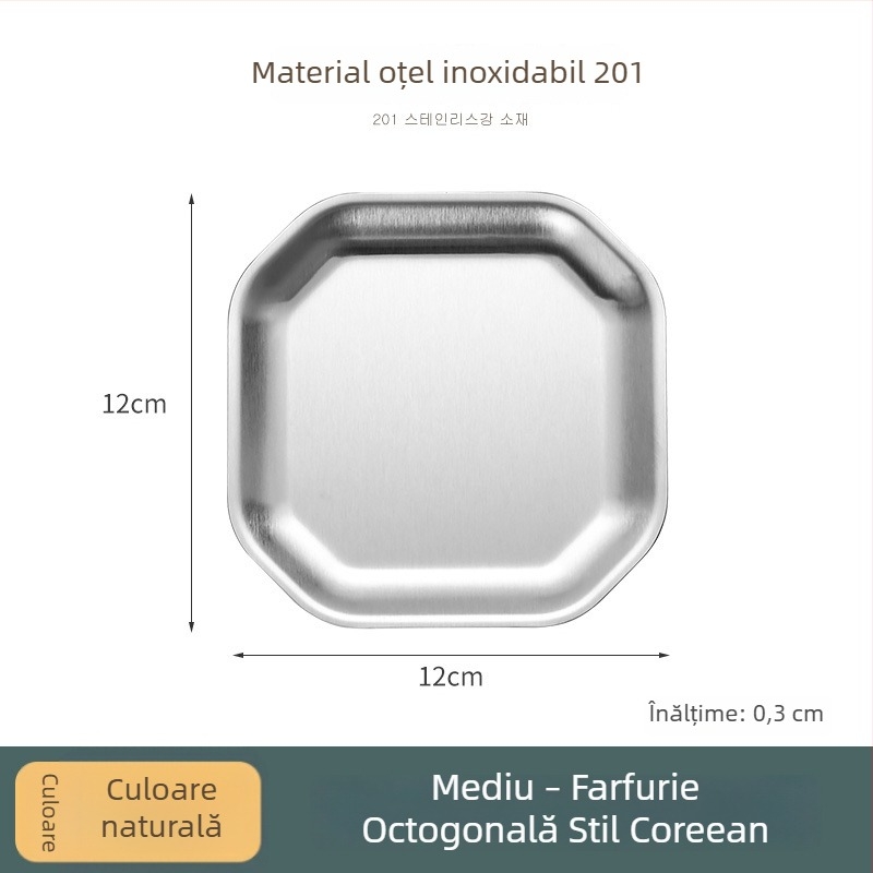 304 oțel inoxidabil, farfurie octagonală și pătrată pentru gustări, stil coreean, pentru restaurante; farfurie pentru kimchi, fel rece, farfurie pentru oase