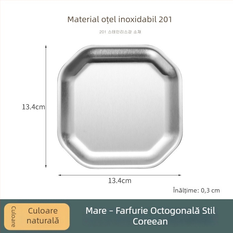 304 oțel inoxidabil, farfurie octagonală și pătrată pentru gustări, stil coreean, pentru restaurante; farfurie pentru kimchi, fel rece, farfurie pentru oase