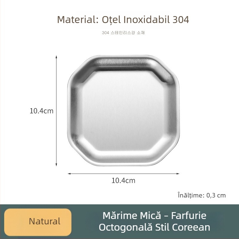 304 oțel inoxidabil, farfurie octagonală și pătrată pentru gustări, stil coreean, pentru restaurante; farfurie pentru kimchi, fel rece, farfurie pentru oase
