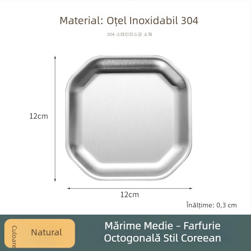 304 oțel inoxidabil, farfurie octagonală și pătrată pentru gustări, stil coreean, pentru restaurante; farfurie pentru kimchi, fel rece, farfurie pentru oase