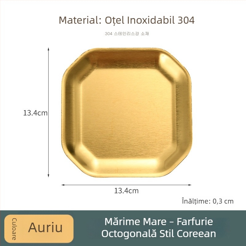 304 oțel inoxidabil, farfurie octagonală și pătrată pentru gustări, stil coreean, pentru restaurante; farfurie pentru kimchi, fel rece, farfurie pentru oase
