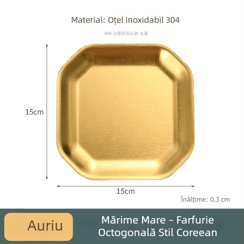 304 oțel inoxidabil, farfurie octagonală și pătrată pentru gustări, stil coreean, pentru restaurante; farfurie pentru kimchi, fel rece, farfurie pentru oase