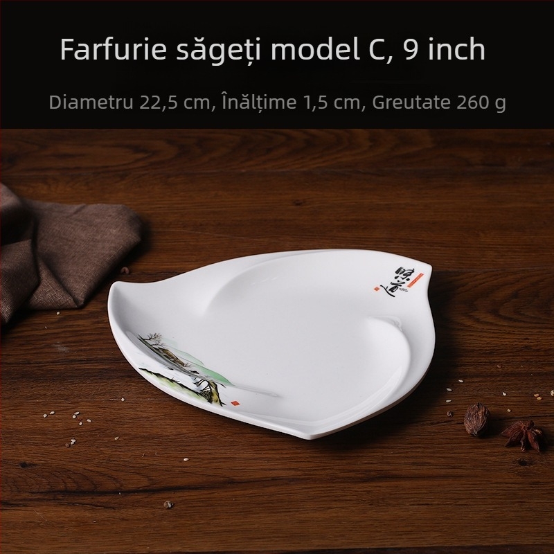 Farfurie A5 din melamină – farfurie cu formă neregulată, imitând porțelanul, pentru mese și gustări