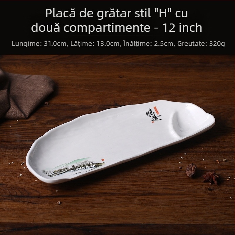 Farfurie A5 din melamină – farfurie cu formă neregulată, imitând porțelanul, pentru mese și gustări