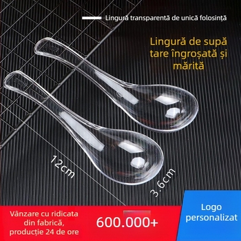 Beihe lingură de supă din plastic cristal, de unică folosință, ambalaj separat, 9×3 cm, îngroșată, pentru supă, terci și desert
