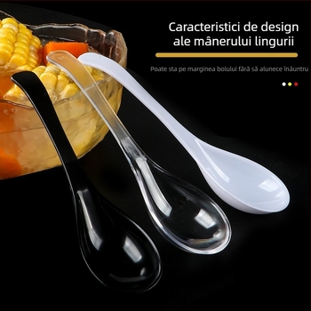 Beihe lingură de supă din plastic cristal, de unică folosință, ambalaj separat, 9×3 cm, îngroșată, pentru supă, terci și desert