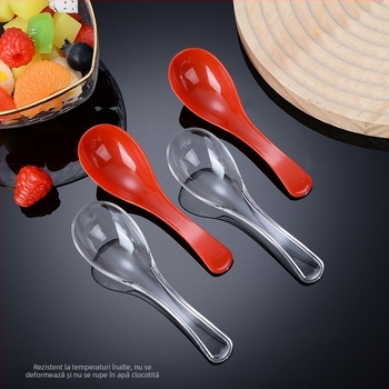 Beihe lingură de supă din plastic cristal, de unică folosință, ambalaj separat, 9×3 cm, îngroșată, pentru supă, terci și desert