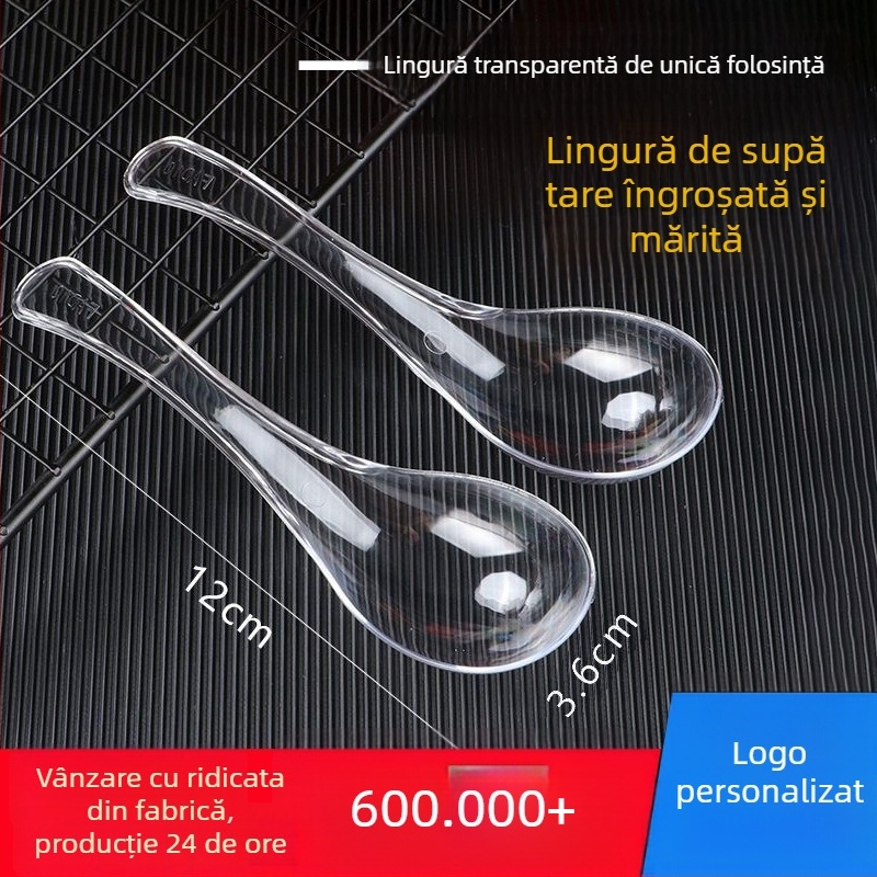 Beihe lingură de supă din plastic cristal, de unică folosință, ambalaj separat, 9×3 cm, îngroșată, pentru supă, terci și desert