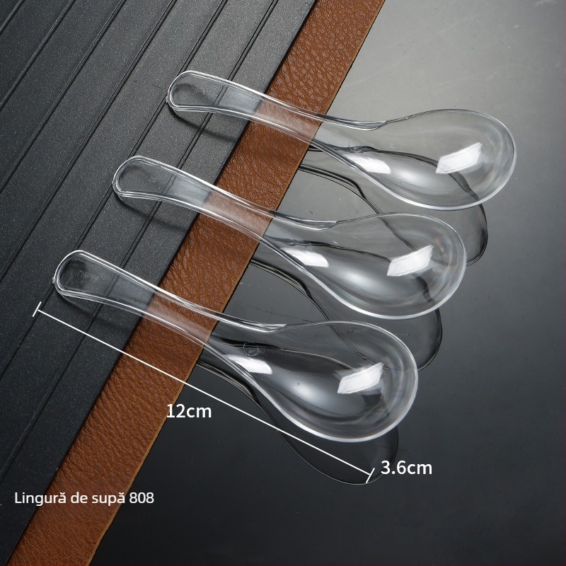 Beihe lingură de supă din plastic cristal, de unică folosință, ambalaj separat, 9×3 cm, îngroșată, pentru supă, terci și desert
