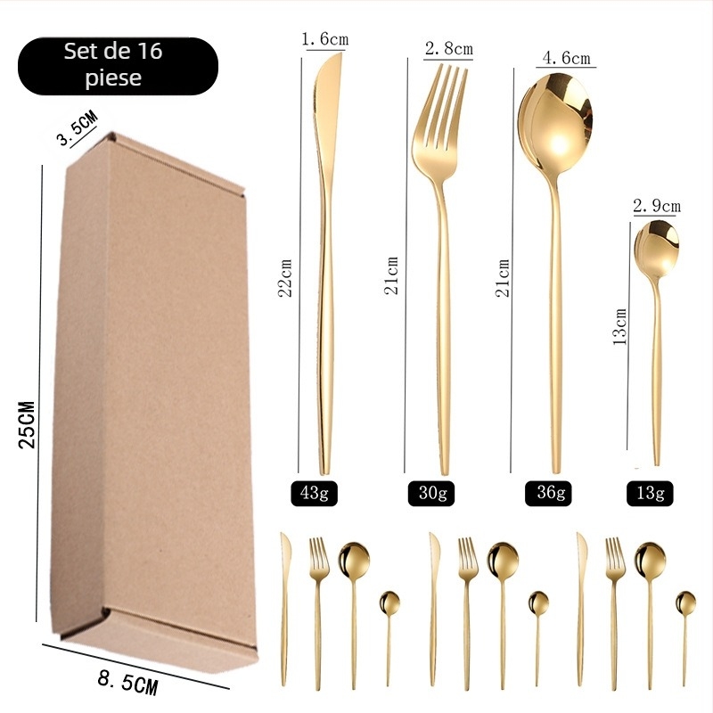Set de tacâmuri din oțel inoxidabil, stil portughez, design nordic/occidental, cuțit, furculiță, lingură și lingură de desert, personalizare logo.