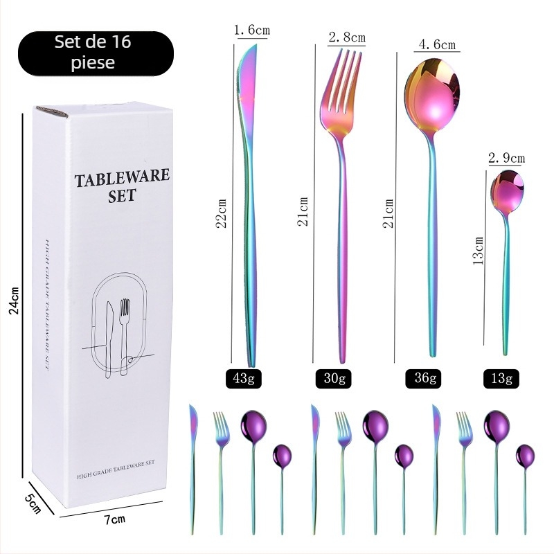 Set de tacâmuri din oțel inoxidabil, stil portughez, design nordic/occidental, cuțit, furculiță, lingură și lingură de desert, personalizare logo.