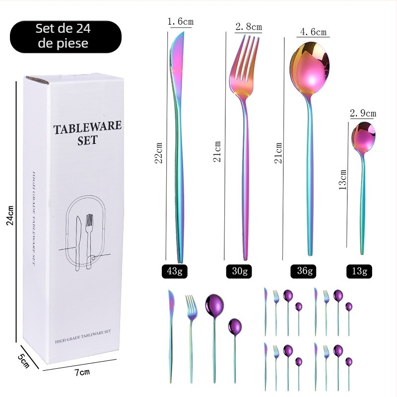 Set de tacâmuri din oțel inoxidabil, stil portughez, design nordic/occidental, cuțit, furculiță, lingură și lingură de desert, personalizare logo.