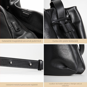 Geantă de damă din piele de vită de primă calitate, pliuri în formă de nor, pentru purtare la subraț, pe umăr sau crossbody, piele naturală