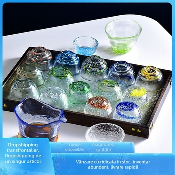 Pahar din sticlă pentru vin de fructe, pahar mic colorat pentru sake/soju, pahar de ceai din sticlă colorată