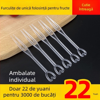 Furculiță de fructe de unică folosință, în formă de inimă, ambalată individual, din plastic transparent, pentru karaoke, 3000 de bucăți în vrac