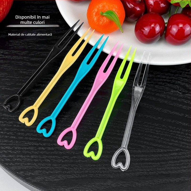 Furculiță de fructe de unică folosință, în formă de inimă, ambalată individual, din plastic transparent, pentru karaoke, 3000 de bucăți în vrac