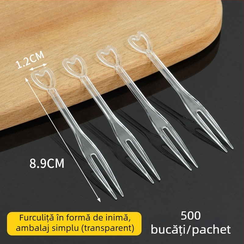 Furculiță de fructe de unică folosință, în formă de inimă, ambalată individual, din plastic transparent, pentru karaoke, 3000 de bucăți în vrac