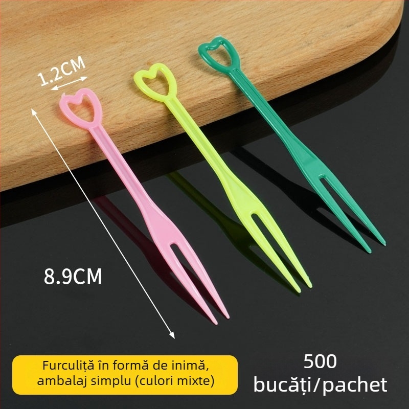 Furculiță de fructe de unică folosință, în formă de inimă, ambalată individual, din plastic transparent, pentru karaoke, 3000 de bucăți în vrac