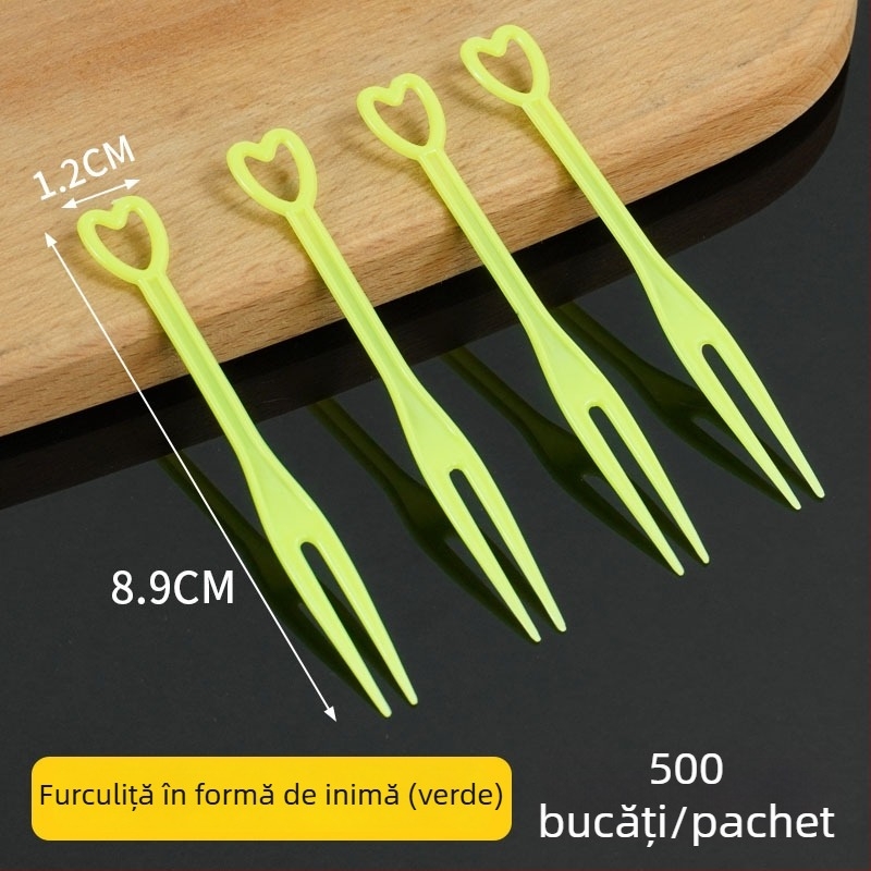 Furculiță de fructe de unică folosință, în formă de inimă, ambalată individual, din plastic transparent, pentru karaoke, 3000 de bucăți în vrac