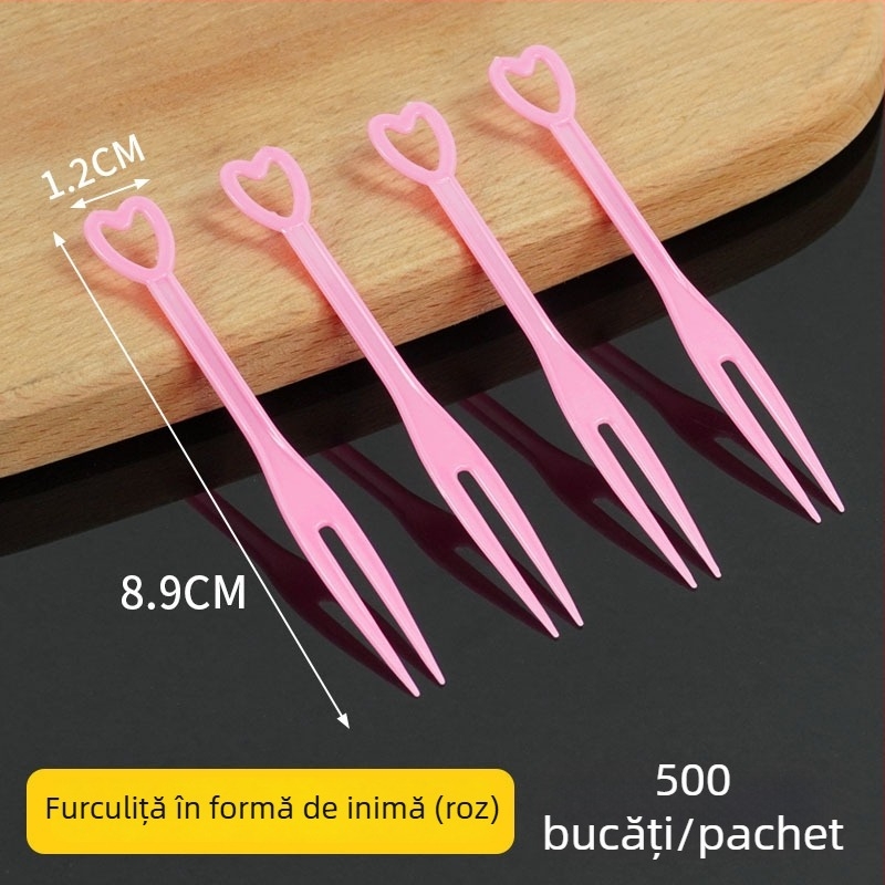 Furculiță de fructe de unică folosință, în formă de inimă, ambalată individual, din plastic transparent, pentru karaoke, 3000 de bucăți în vrac