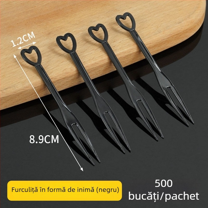 Furculiță de fructe de unică folosință, în formă de inimă, ambalată individual, din plastic transparent, pentru karaoke, 3000 de bucăți în vrac