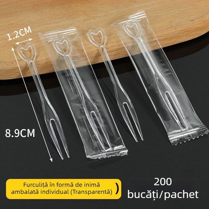 Furculiță de fructe de unică folosință, în formă de inimă, ambalată individual, din plastic transparent, pentru karaoke, 3000 de bucăți în vrac