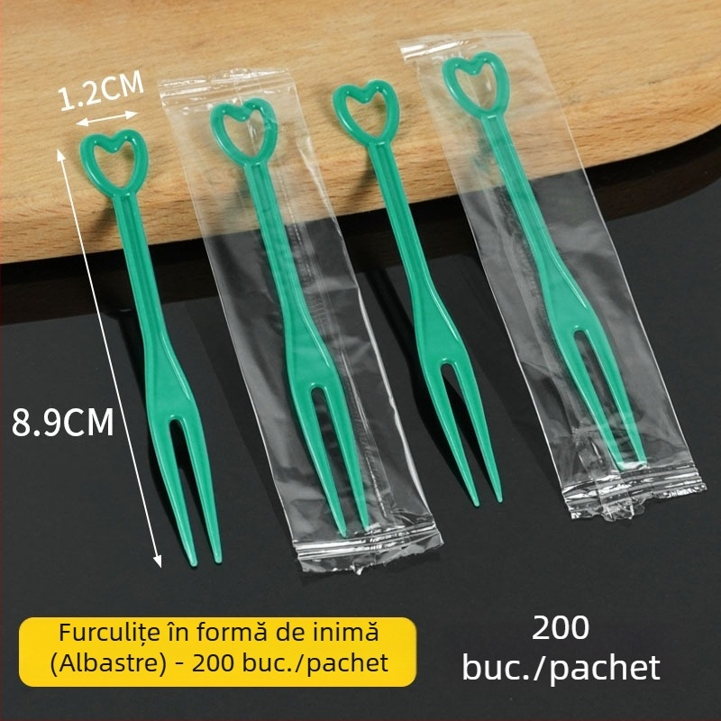 Furculiță de fructe de unică folosință, în formă de inimă, ambalată individual, din plastic transparent, pentru karaoke, 3000 de bucăți în vrac