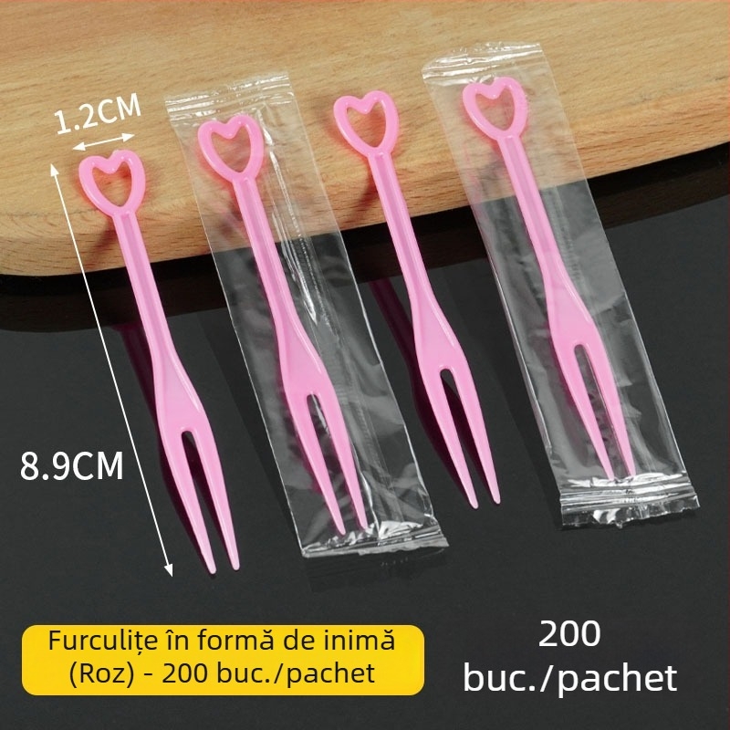 Furculiță de fructe de unică folosință, în formă de inimă, ambalată individual, din plastic transparent, pentru karaoke, 3000 de bucăți în vrac