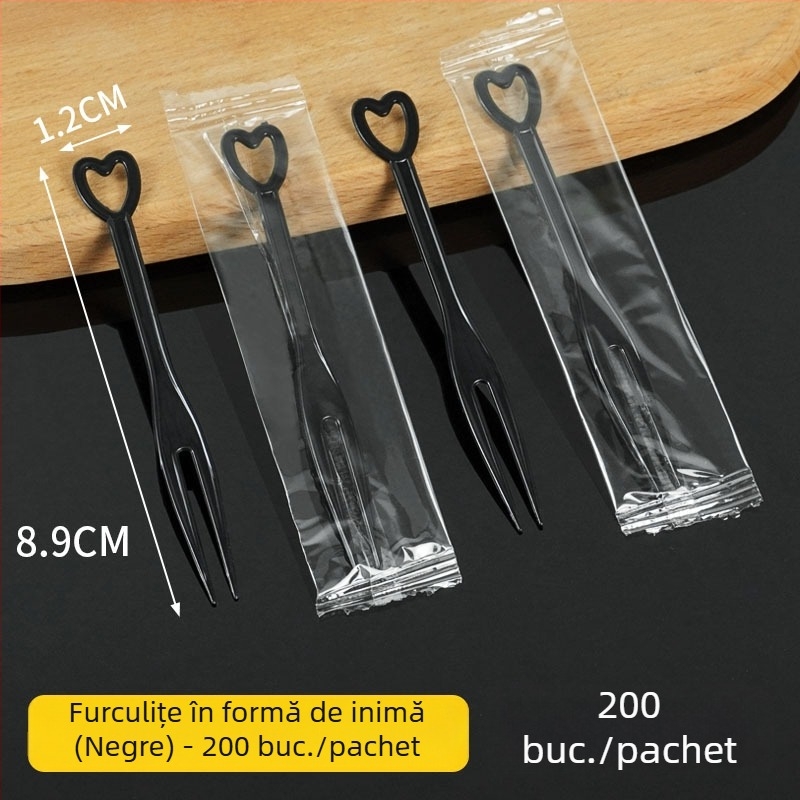 Furculiță de fructe de unică folosință, în formă de inimă, ambalată individual, din plastic transparent, pentru karaoke, 3000 de bucăți în vrac