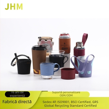 Pahare din sticlă, termos pentru ceai cu lapte și cafea; poate fi purtat pe umăr sau în mână; husă portabilă din piele PU cu design creativ