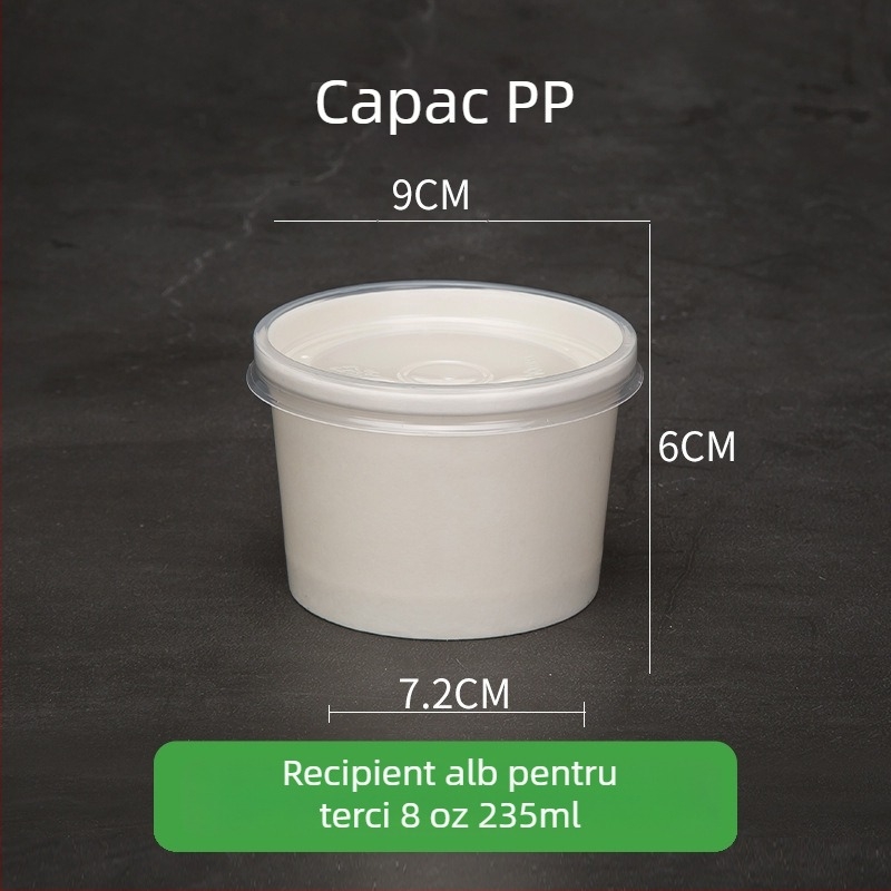 Boluri Kraft paper, de unică folosință pentru supă și porridge, cutie rotundă pentru take-away – alb