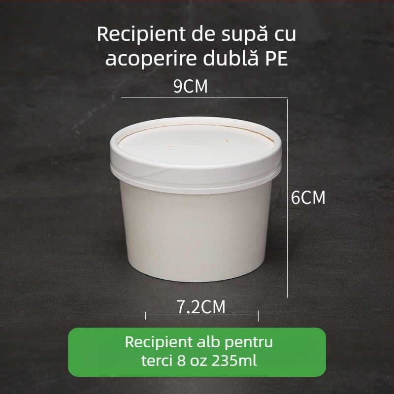 Boluri Kraft paper, de unică folosință pentru supă și porridge, cutie rotundă pentru take-away – alb