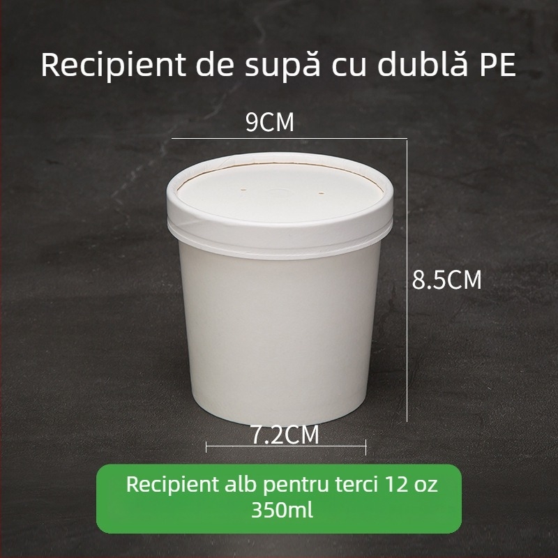 Boluri Kraft paper, de unică folosință pentru supă și porridge, cutie rotundă pentru take-away – alb