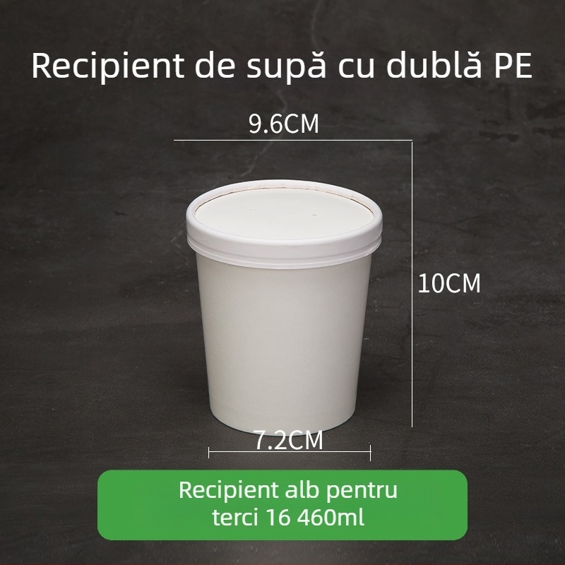 Boluri Kraft paper, de unică folosință pentru supă și porridge, cutie rotundă pentru take-away – alb