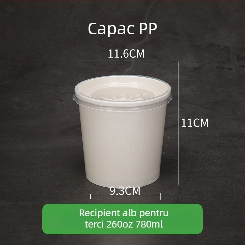 Boluri Kraft paper, de unică folosință pentru supă și porridge, cutie rotundă pentru take-away – alb