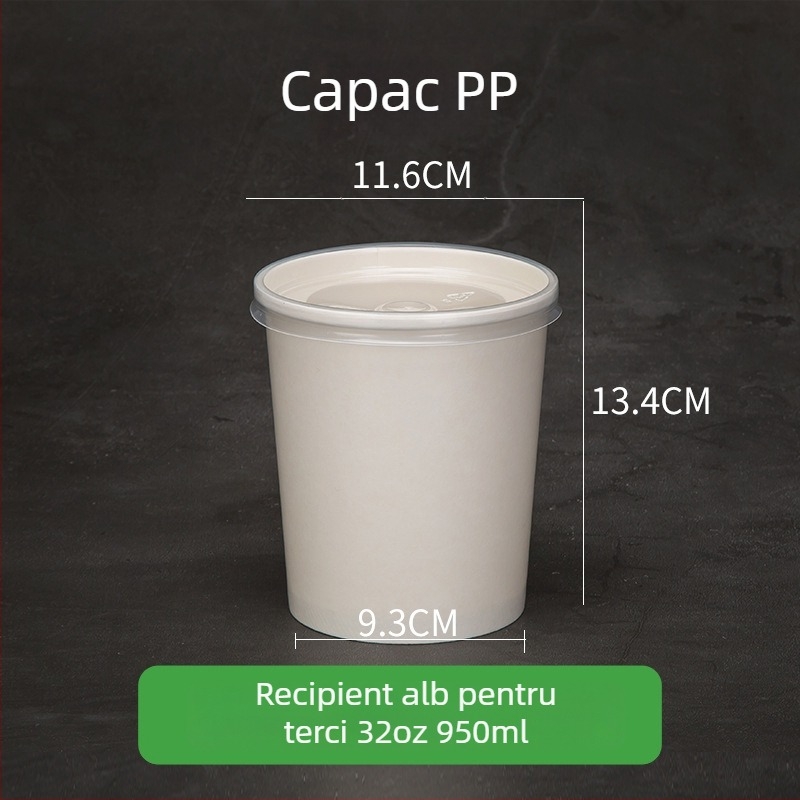 Boluri Kraft paper, de unică folosință pentru supă și porridge, cutie rotundă pentru take-away – alb
