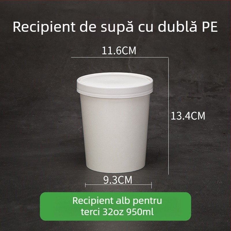 Boluri Kraft paper, de unică folosință pentru supă și porridge, cutie rotundă pentru take-away – alb