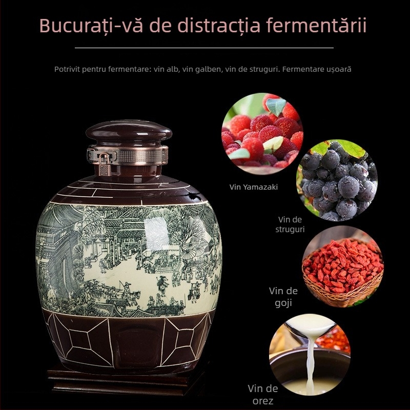 Borcan ceramic Jingdezhen pentru vin, sigilat, în stil Qingming, pentru uz casnic