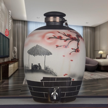 Sticle ceramice pentru vin pictate manual din Jingdezhen, cu motiv de flori de piersic, recipiente de depozitare decorative cu capace sigilate