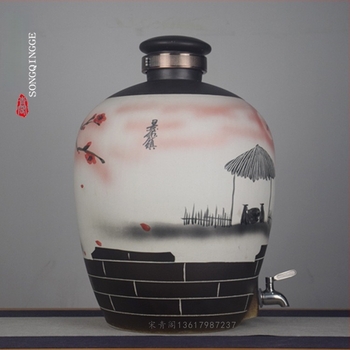 Sticle ceramice pentru vin pictate manual din Jingdezhen, cu motiv de flori de piersic, recipiente de depozitare decorative cu capace sigilate
