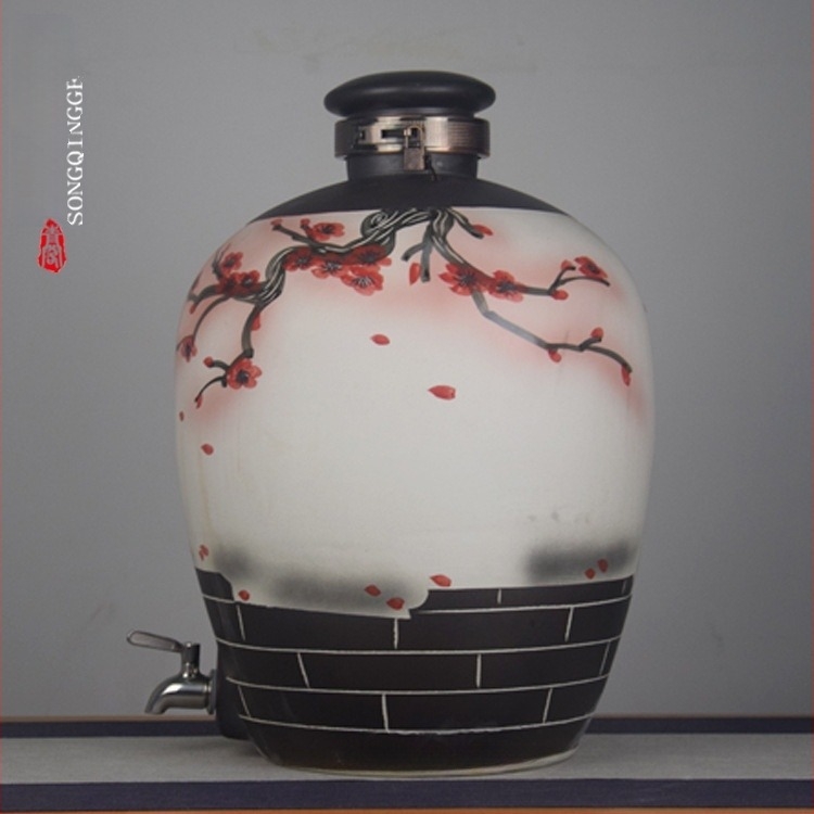 Sticle ceramice pentru vin pictate manual din Jingdezhen, cu motiv de flori de piersic, recipiente de depozitare decorative cu capace sigilate