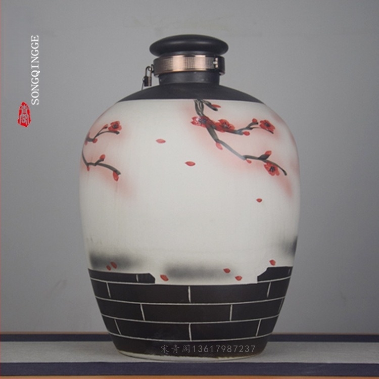 Sticle ceramice pentru vin pictate manual din Jingdezhen, cu motiv de flori de piersic, recipiente de depozitare decorative cu capace sigilate