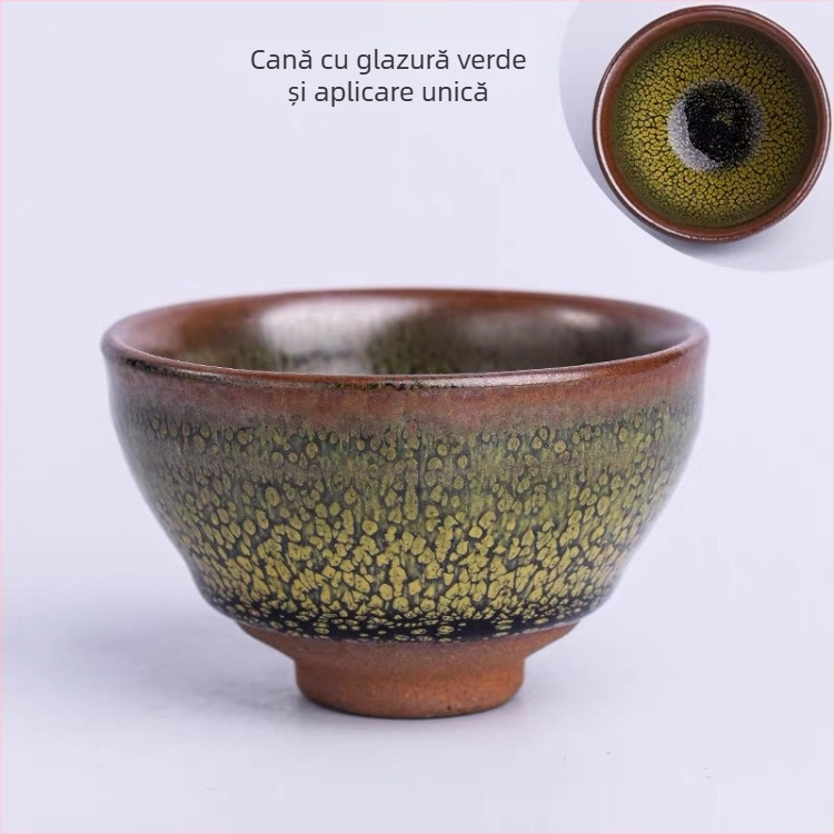 ceașcă de ceai Jianyang cu corp din fier, model Prepelița Verde, Zhang Guoping — set cadou în cutie