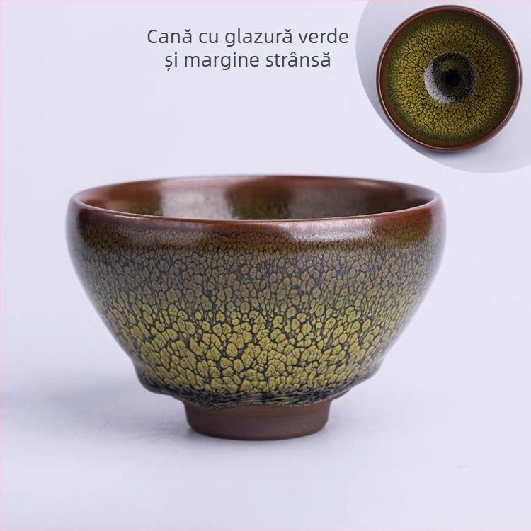 ceașcă de ceai Jianyang cu corp din fier, model Prepelița Verde, Zhang Guoping — set cadou în cutie
