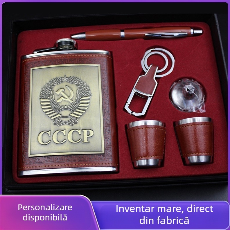 Set cadou cu flacon de buzunar de 8 oz, pahar de vin și pâlnie