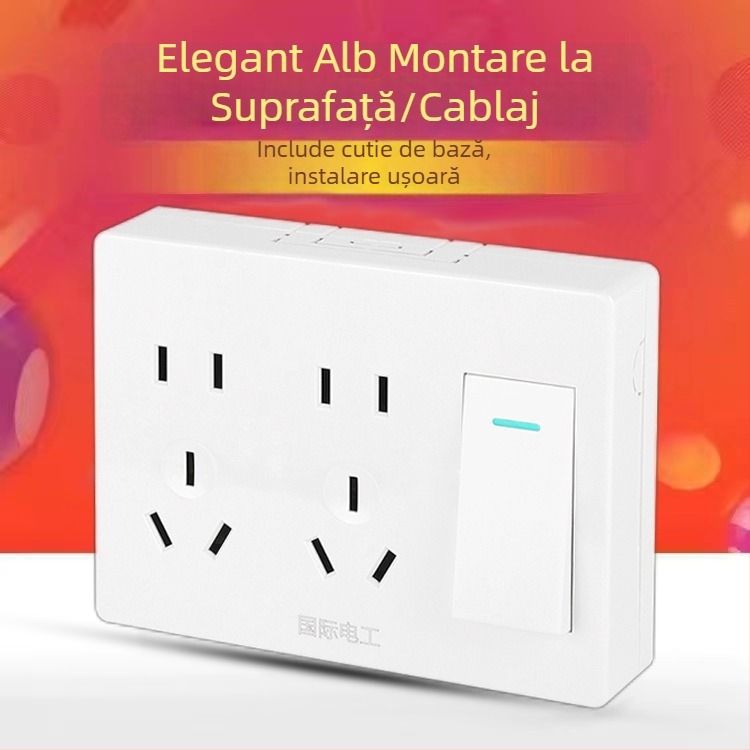 Panou ultra-subțire montat pe suprafață cu întrerupător și priză, cu cutie de cablaj, pentru iluminat de perete casnic