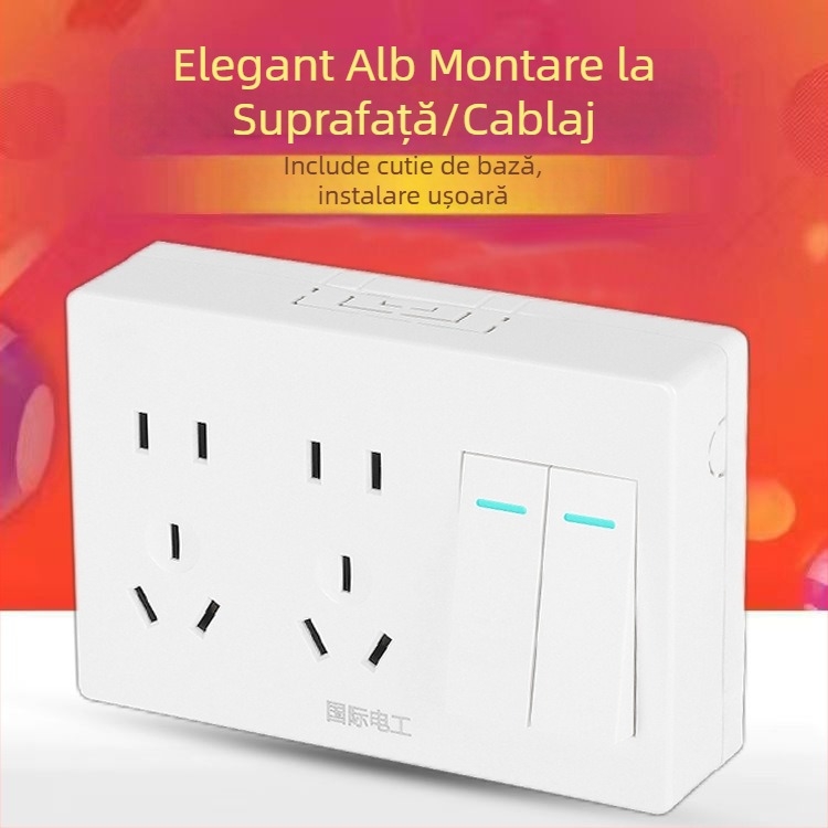 Panou ultra-subțire montat pe suprafață cu întrerupător și priză, cu cutie de cablaj, pentru iluminat de perete casnic