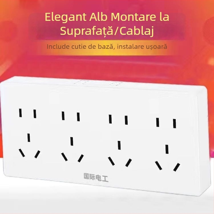 Panou ultra-subțire montat pe suprafață cu întrerupător și priză, cu cutie de cablaj, pentru iluminat de perete casnic