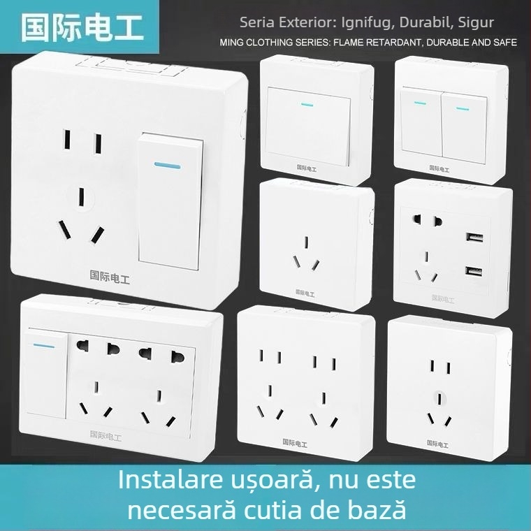 Panou ultra-subțire montat pe suprafață cu întrerupător și priză, cu cutie de cablaj, pentru iluminat de perete casnic