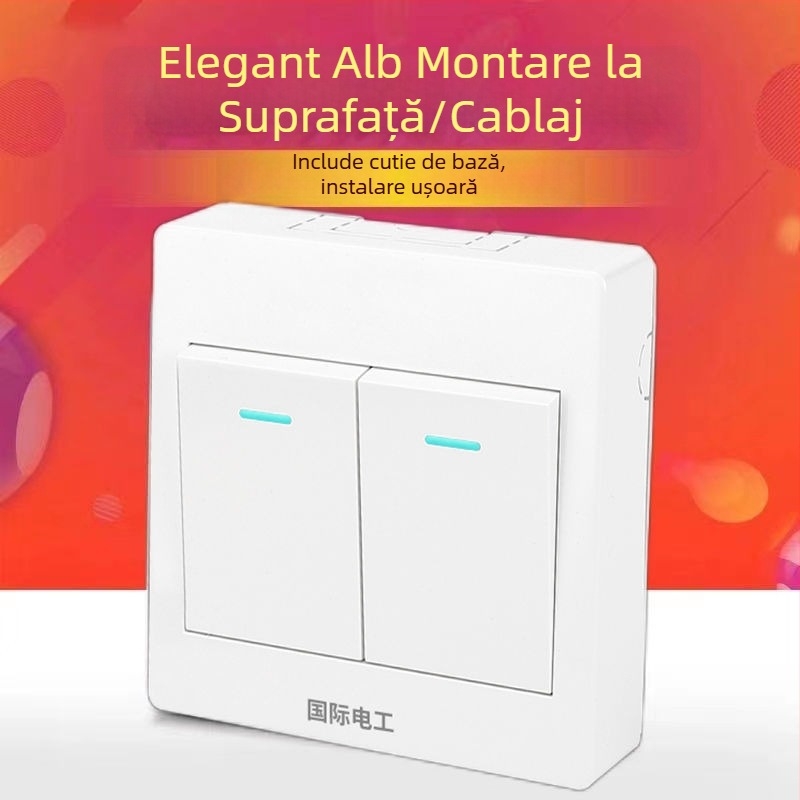 Panou ultra-subțire montat pe suprafață cu întrerupător și priză, cu cutie de cablaj, pentru iluminat de perete casnic